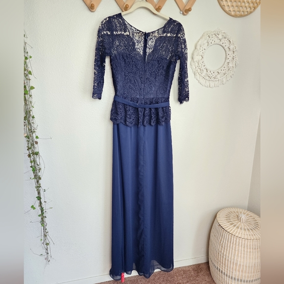 Jenny Packham Long-Sleeve Illusion Back Dress In Midnight Style JP1011 Size 4 - Picture 5 of 8